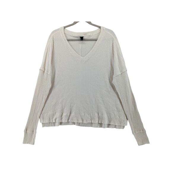 Wild Fable Oversize Sweater M Cream Womens Ribbed Hi Low Hem Boxy Knit Side Slit - Picture 12 of 12